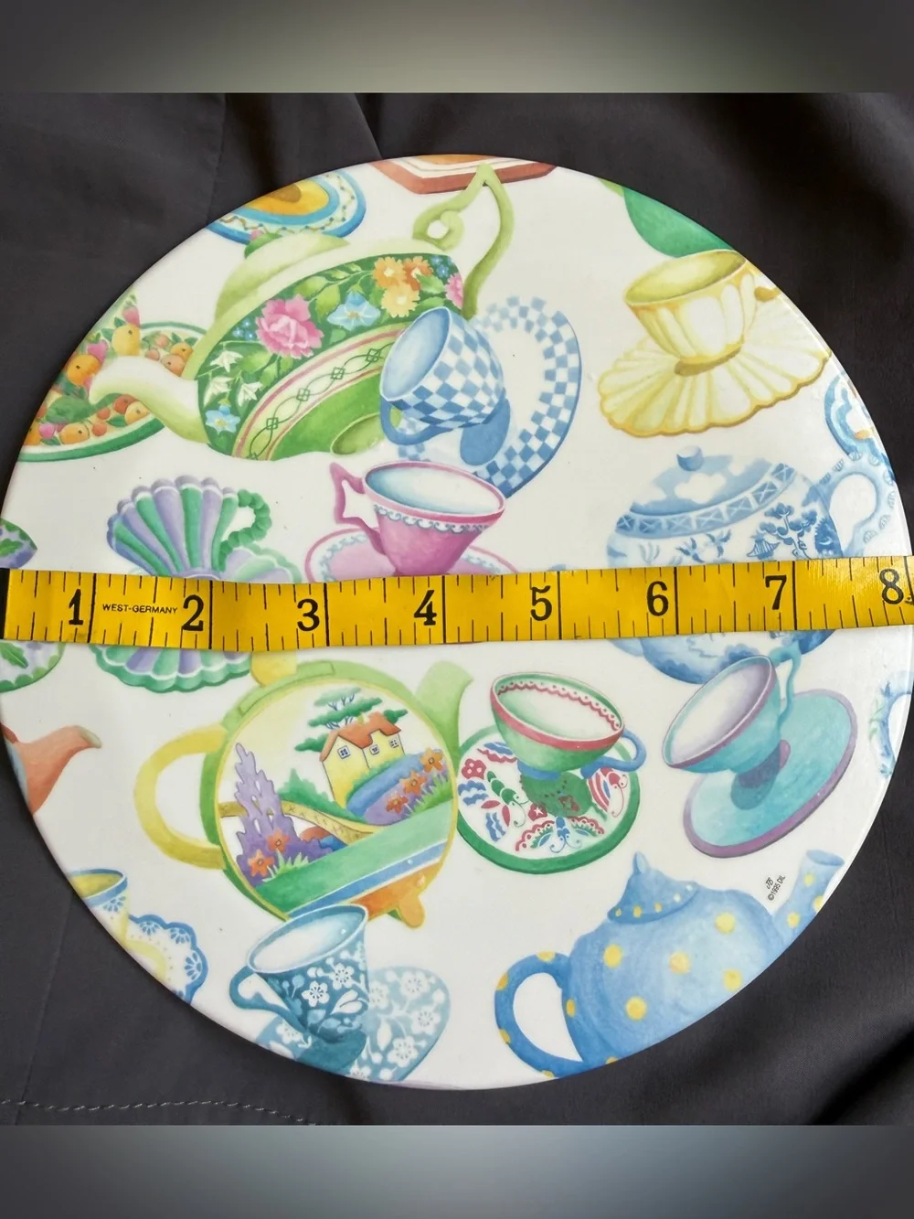 Design Imports Serving Tray Melamine 8” Made in Italy Teacup Teapot Pattern